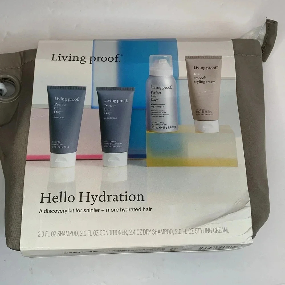 Living Proof Shampoo & Conditioner Hydration 4-Piece Travel Set with Bag New - Picture 2 of 8